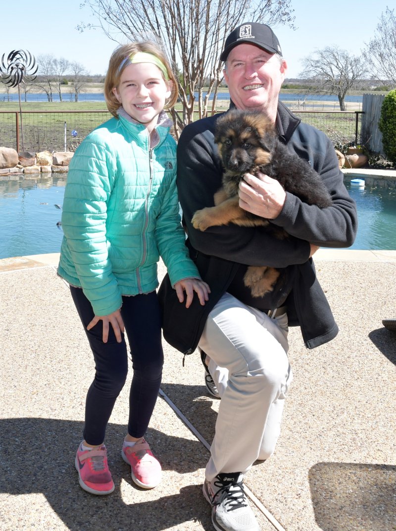 Rio a Nix and Emma male with his new owners James Kelly Russell and his daughter. Picture taken on March 09, 2019